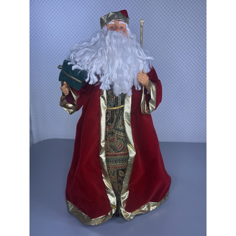 Vintage Christmas Tree Topper / Stand Alone Red Velvet Suit/Staff/Gifts‎ 15'10